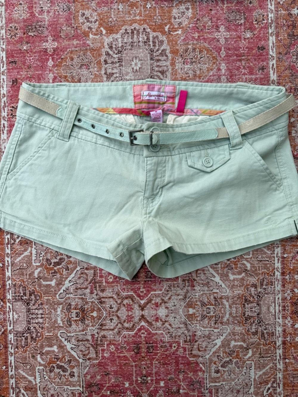 Aeropostale Mint Green Cotton Shorts with Beige Belt